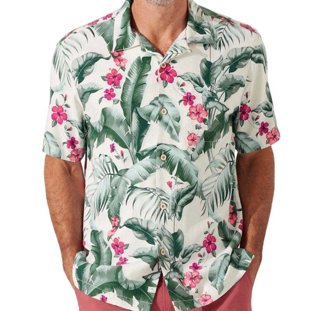 Tommy Bahama Canopy Regular Fit Short Sleeve Silk Shirt Size XL